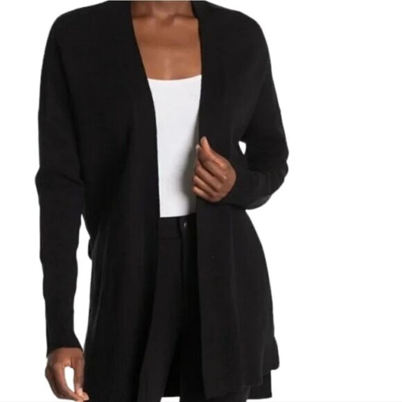 Laundry by Shelli Segal Black Open Cardigan With Slits - Picture 1 of 5